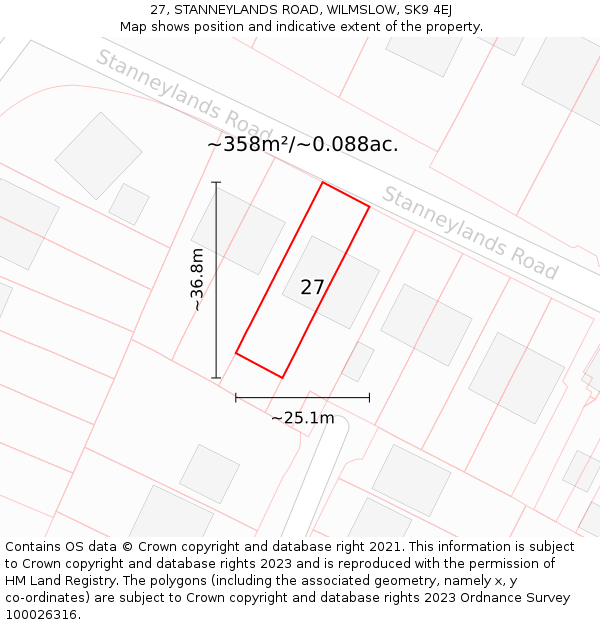 27, STANNEYLANDS ROAD, WILMSLOW, SK9 4EJ: Plot and title map