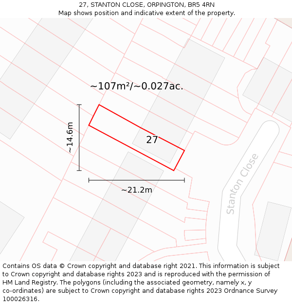 27, STANTON CLOSE, ORPINGTON, BR5 4RN: Plot and title map