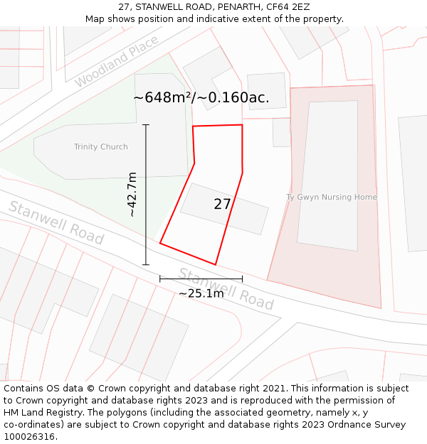 27, STANWELL ROAD, PENARTH, CF64 2EZ: Plot and title map
