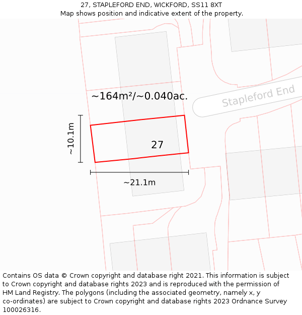 27, STAPLEFORD END, WICKFORD, SS11 8XT: Plot and title map
