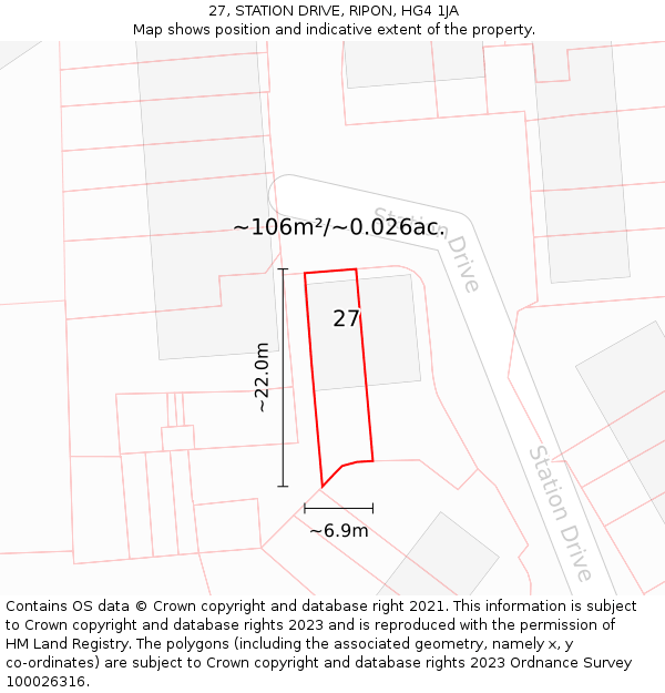 27, STATION DRIVE, RIPON, HG4 1JA: Plot and title map
