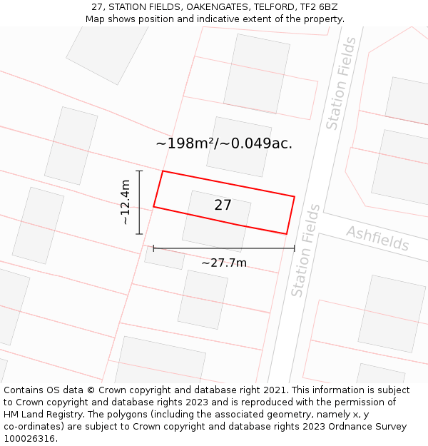 27, STATION FIELDS, OAKENGATES, TELFORD, TF2 6BZ: Plot and title map