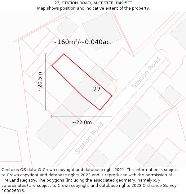27, STATION ROAD, ALCESTER, B49 5ET: Plot and title map