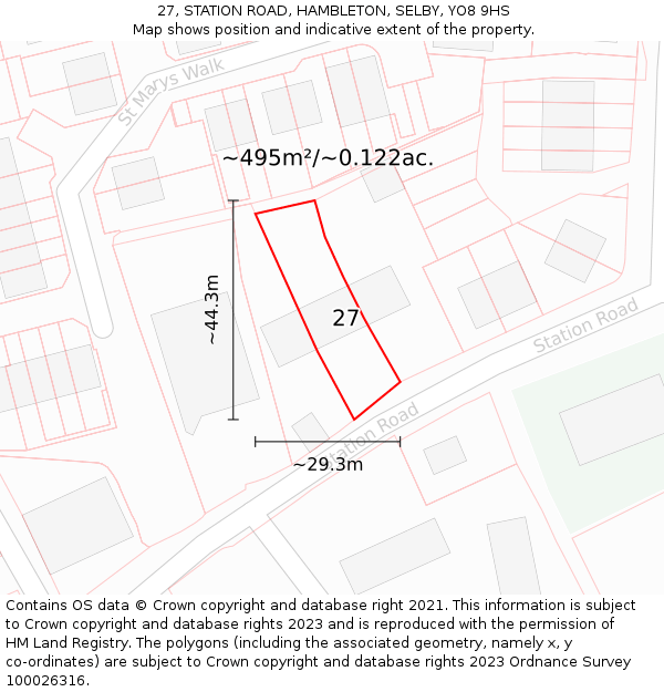 27, STATION ROAD, HAMBLETON, SELBY, YO8 9HS: Plot and title map