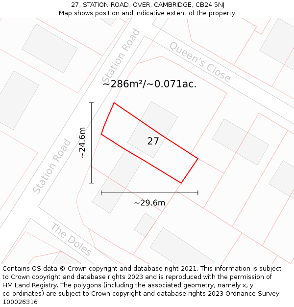 27, STATION ROAD, OVER, CAMBRIDGE, CB24 5NJ: Plot and title map