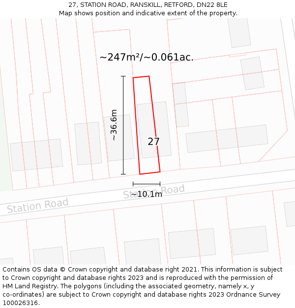 27, STATION ROAD, RANSKILL, RETFORD, DN22 8LE: Plot and title map