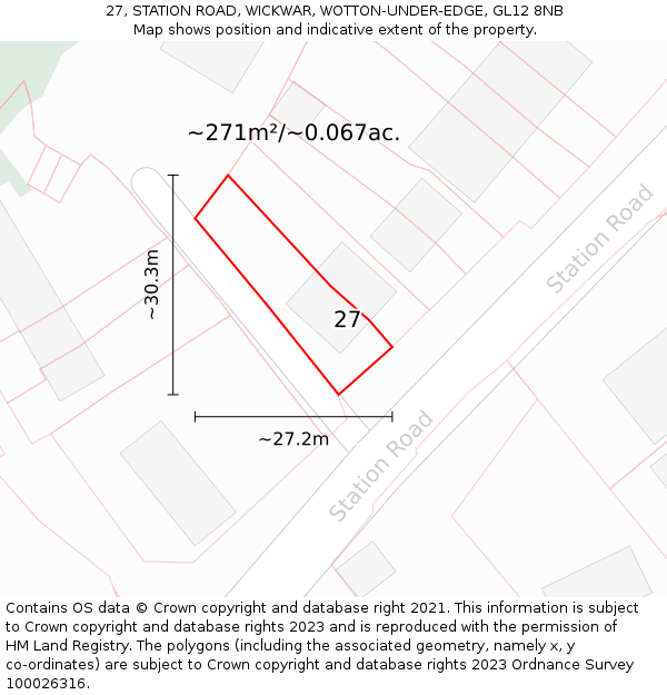 27, STATION ROAD, WICKWAR, WOTTON-UNDER-EDGE, GL12 8NB: Plot and title map