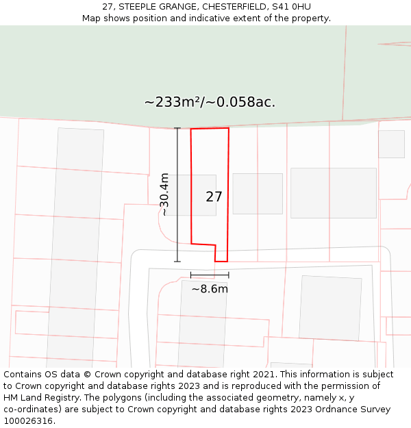 27, STEEPLE GRANGE, CHESTERFIELD, S41 0HU: Plot and title map
