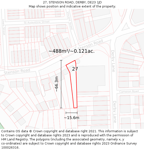 27, STENSON ROAD, DERBY, DE23 1JD: Plot and title map