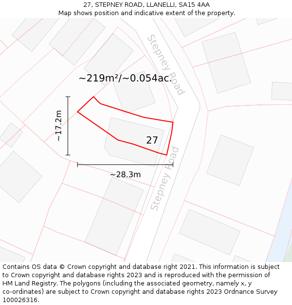 27, STEPNEY ROAD, LLANELLI, SA15 4AA: Plot and title map