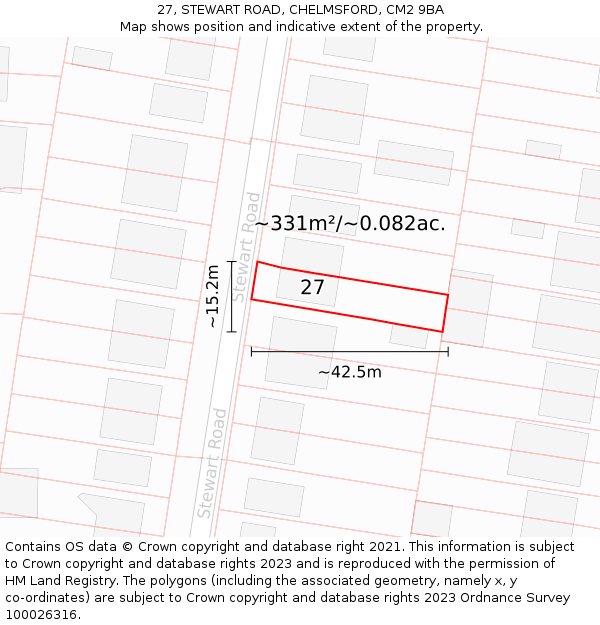 27, STEWART ROAD, CHELMSFORD, CM2 9BA: Plot and title map