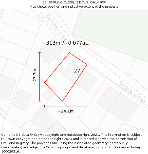 27, STIRLING CLOSE, SIDCUP, DA14 6RP: Plot and title map