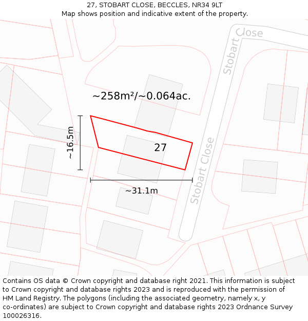 27, STOBART CLOSE, BECCLES, NR34 9LT: Plot and title map