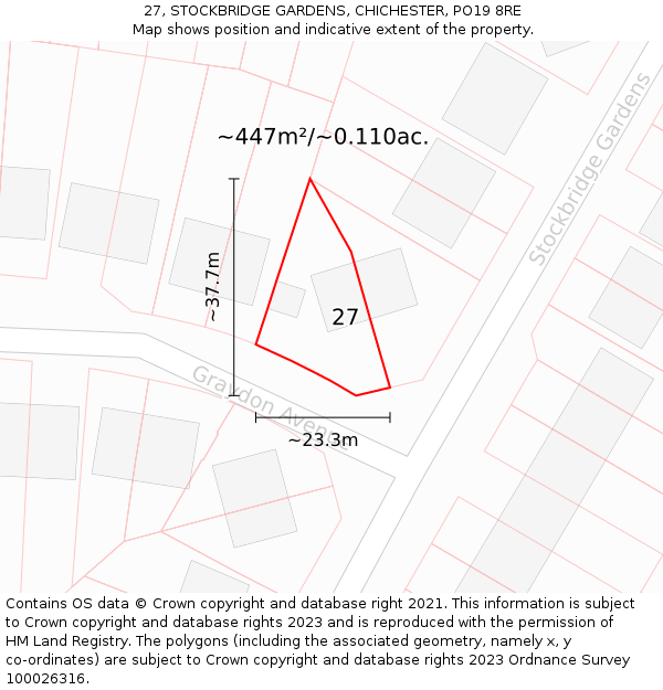 27, STOCKBRIDGE GARDENS, CHICHESTER, PO19 8RE: Plot and title map