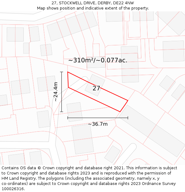 27, STOCKWELL DRIVE, DERBY, DE22 4NW: Plot and title map