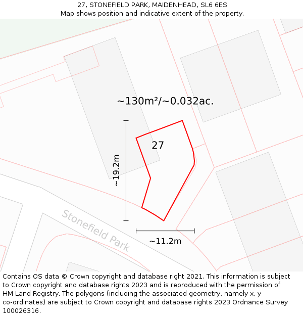 27, STONEFIELD PARK, MAIDENHEAD, SL6 6ES: Plot and title map
