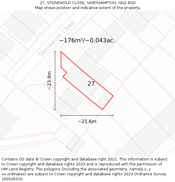 27, STONEWOLD CLOSE, NORTHAMPTON, NN2 8QD: Plot and title map