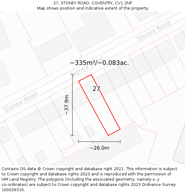 27, STONEY ROAD, COVENTRY, CV1 2NP: Plot and title map