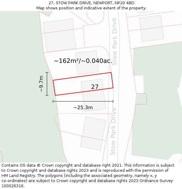 27, STOW PARK DRIVE, NEWPORT, NP20 4BD: Plot and title map