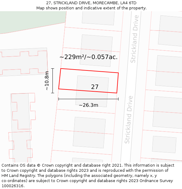 27, STRICKLAND DRIVE, MORECAMBE, LA4 6TD: Plot and title map