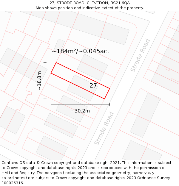 27, STRODE ROAD, CLEVEDON, BS21 6QA: Plot and title map
