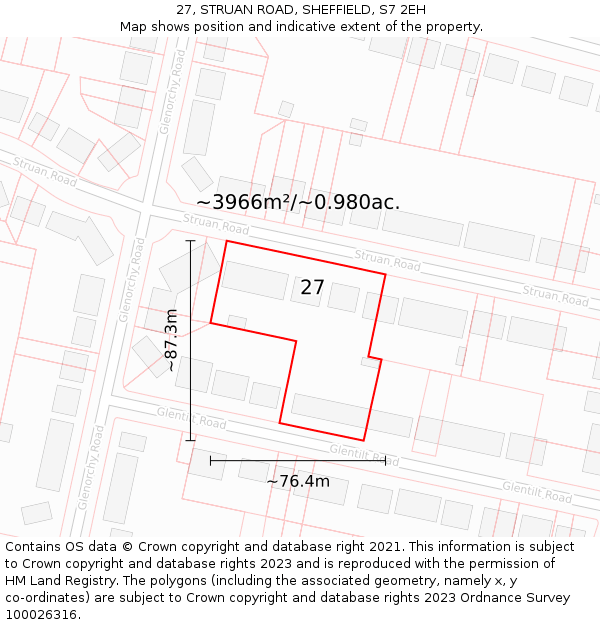 27, STRUAN ROAD, SHEFFIELD, S7 2EH: Plot and title map
