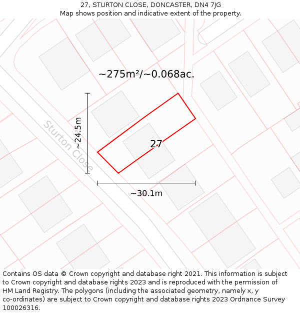 27, STURTON CLOSE, DONCASTER, DN4 7JG: Plot and title map