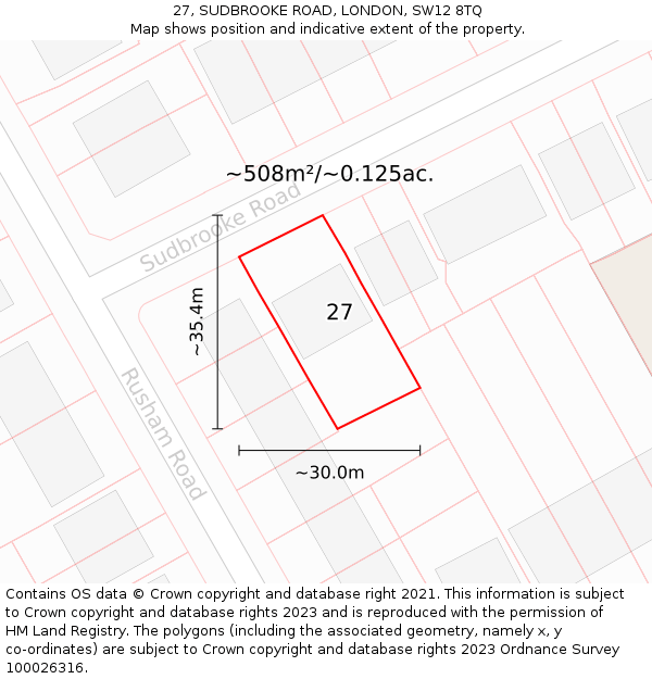 27, SUDBROOKE ROAD, LONDON, SW12 8TQ: Plot and title map