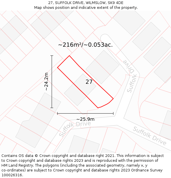 27, SUFFOLK DRIVE, WILMSLOW, SK9 4DE: Plot and title map