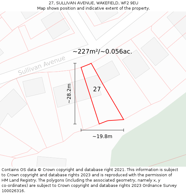 27, SULLIVAN AVENUE, WAKEFIELD, WF2 9EU: Plot and title map
