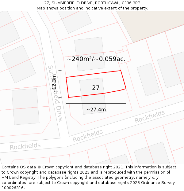 27, SUMMERFIELD DRIVE, PORTHCAWL, CF36 3PB: Plot and title map