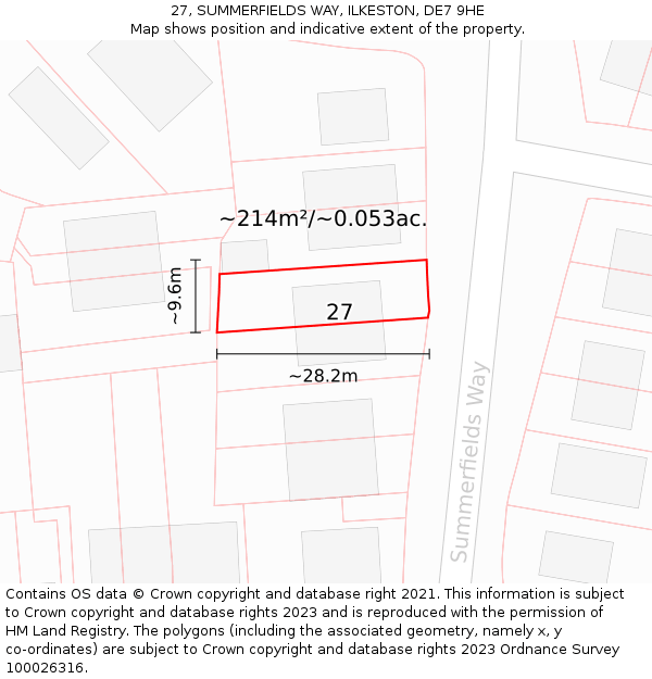 27, SUMMERFIELDS WAY, ILKESTON, DE7 9HE: Plot and title map