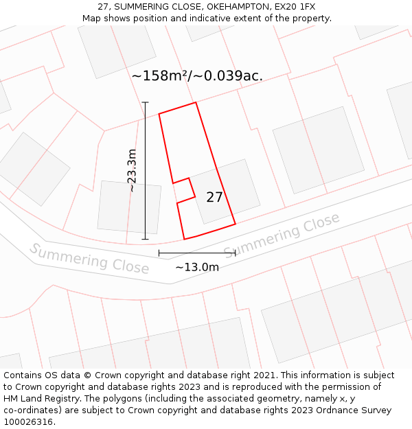 27, SUMMERING CLOSE, OKEHAMPTON, EX20 1FX: Plot and title map
