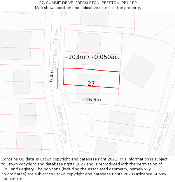 27, SUMMIT DRIVE, FRECKLETON, PRESTON, PR4 1PP: Plot and title map