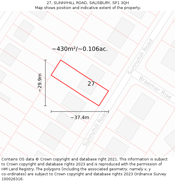 27, SUNNYHILL ROAD, SALISBURY, SP1 3QH: Plot and title map