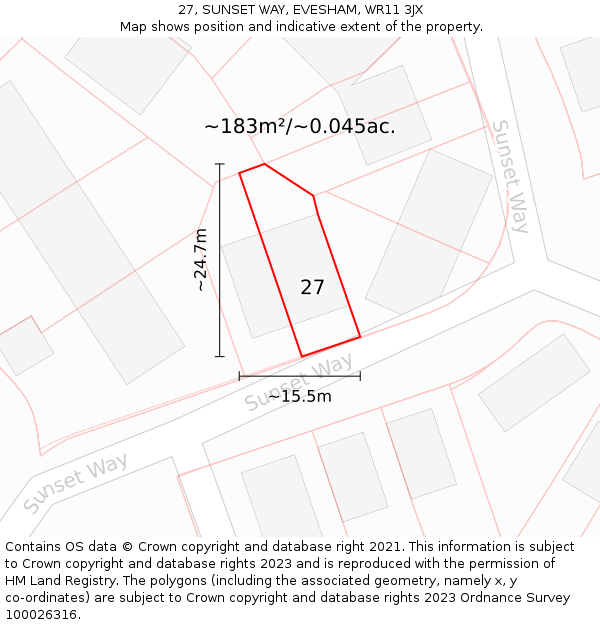 27, SUNSET WAY, EVESHAM, WR11 3JX: Plot and title map