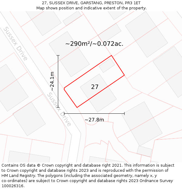 27, SUSSEX DRIVE, GARSTANG, PRESTON, PR3 1ET: Plot and title map