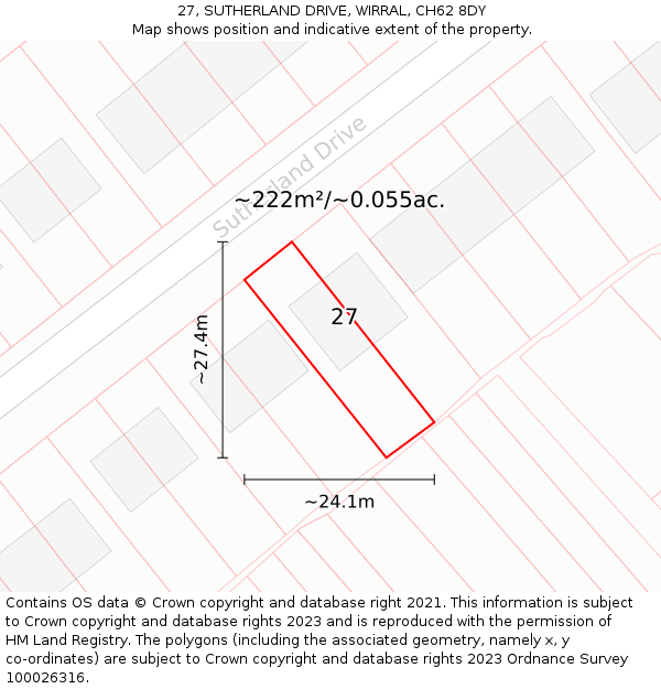 27, SUTHERLAND DRIVE, WIRRAL, CH62 8DY: Plot and title map
