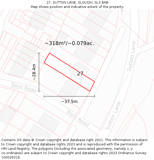 27, SUTTON LANE, SLOUGH, SL3 8AB: Plot and title map