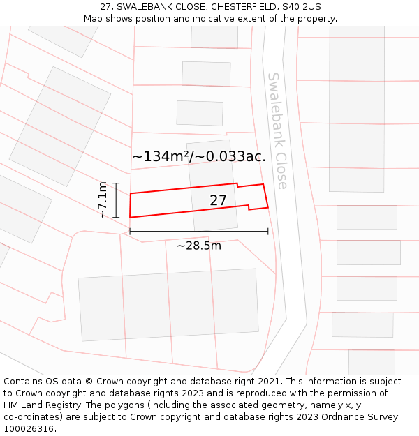 27, SWALEBANK CLOSE, CHESTERFIELD, S40 2US: Plot and title map