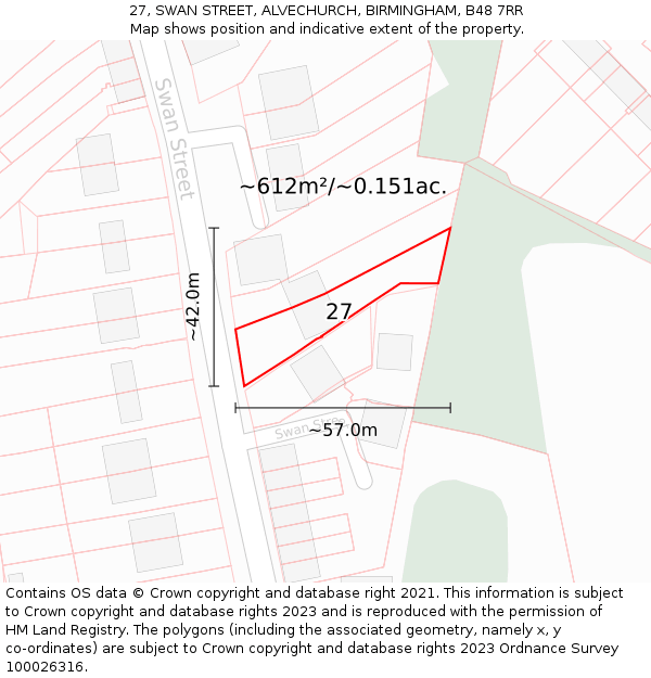 27, SWAN STREET, ALVECHURCH, BIRMINGHAM, B48 7RR: Plot and title map
