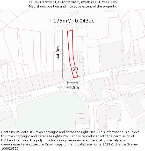 27, SWAN STREET, LLANTRISANT, PONTYCLUN, CF72 8ED: Plot and title map