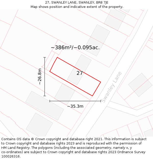 27, SWANLEY LANE, SWANLEY, BR8 7JE: Plot and title map