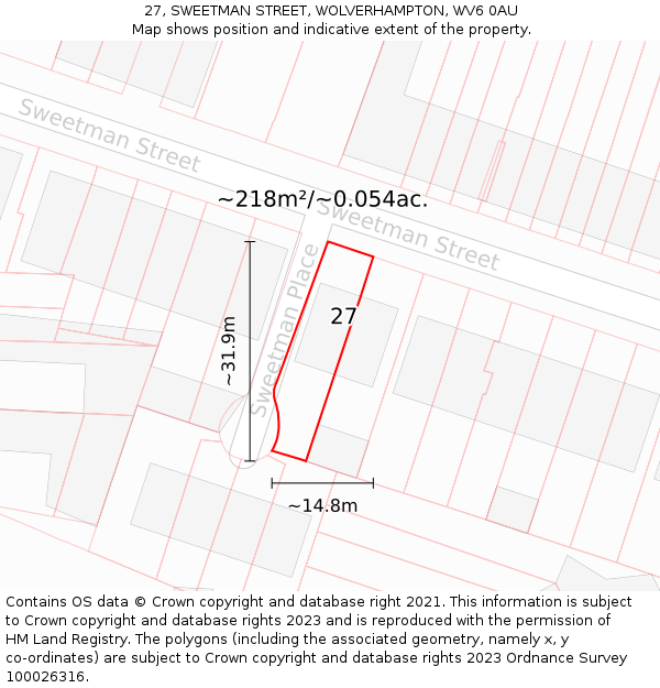 27, SWEETMAN STREET, WOLVERHAMPTON, WV6 0AU: Plot and title map