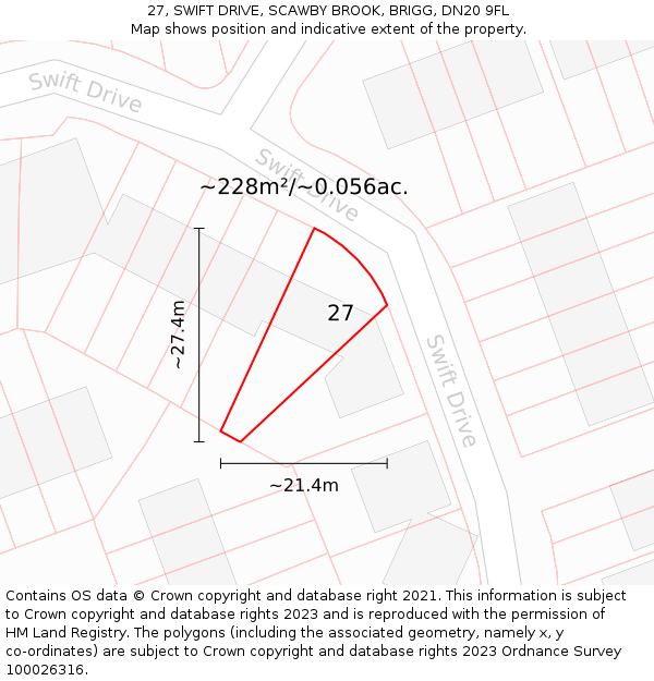 27, SWIFT DRIVE, SCAWBY BROOK, BRIGG, DN20 9FL: Plot and title map