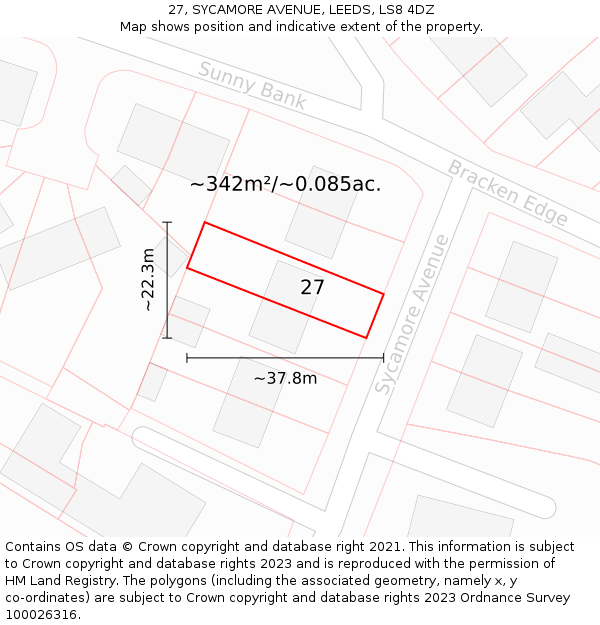 27, SYCAMORE AVENUE, LEEDS, LS8 4DZ: Plot and title map