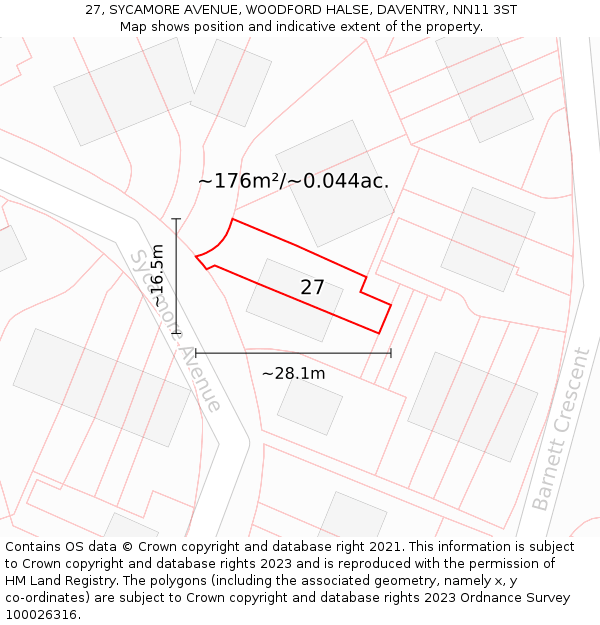 27, SYCAMORE AVENUE, WOODFORD HALSE, DAVENTRY, NN11 3ST: Plot and title map