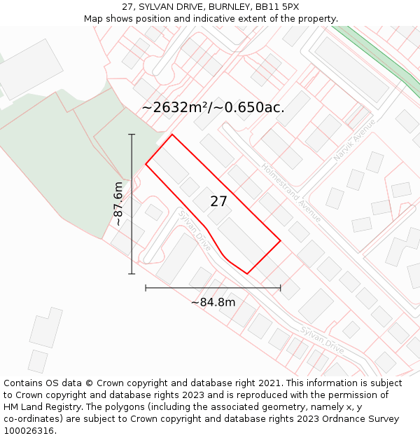27, SYLVAN DRIVE, BURNLEY, BB11 5PX: Plot and title map