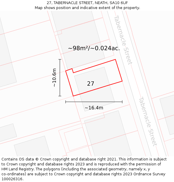 27, TABERNACLE STREET, NEATH, SA10 6UF: Plot and title map