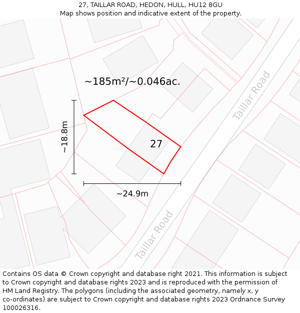 27, TAILLAR ROAD, HEDON, HULL, HU12 8GU: Plot and title map